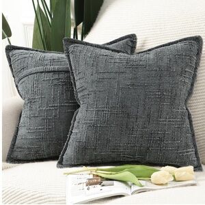 Dark Gray Modern Farmhouse Chenille Pillow Covers SQUARE 20x20” (2-pack)